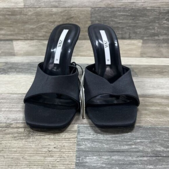 ZARA Heel Sandals Women’s 7.5 Black Methacrylate Open Toe 3663 - Picture 4 of 8